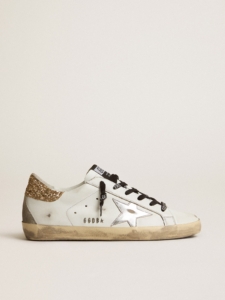 Golden Goose - Women's White Leather Super-star Sneakers With Glittery Heel Tab, Woman, 