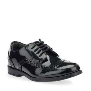 Start-Rite Brogue Snr, Black patent girls lace-up closed school shoes