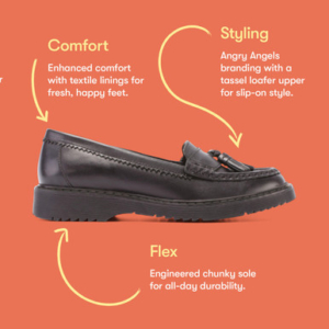Start-Rite Infinity, Black leather slip-on girls Angry Angels school shoes