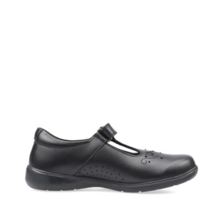 Start-Rite Star Jump, Black leather girls t-bar rip-tape school shoes