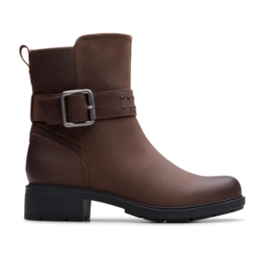 Clarks Women's Hearth Buckle Dark Brown Ankle Boots