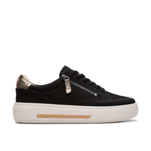 Clarks Women's Hollyhock Zip Black Nubuck Trainers