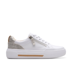 Clarks Women's Hollyhock Zip Silver Combination Leather Trainers