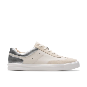 Clarks Women's Makea Court Silver Combination Trainers