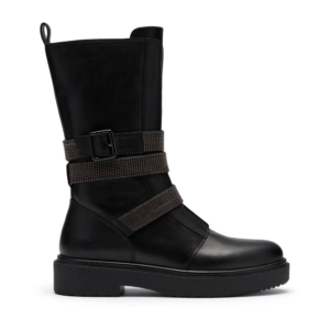 Clarks Women's Muster Chain Black Leather Mid Calf Boots