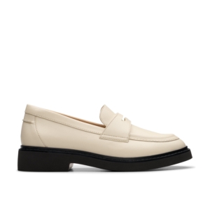 Clarks Women's Splend Edge Cream Leather Loafers in White