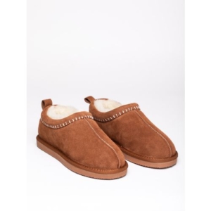 Sheepskin Embroidered Clog Slippers in Tan