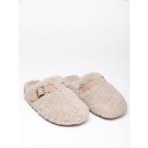 Sheepskin Wool Buckle Clog Slippers in Grey