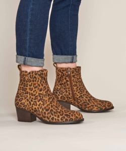 Women's Brown Western Inspired Heeled Ankle Boots Morisot Leopard Print | 