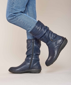 Women's Blue Slouchy Mid-Length Leather Boots Teacake Indigo | 