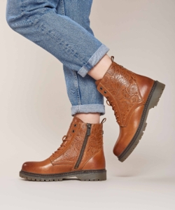 Women's Brown Ladies' Embossed Lace-Up Worker Boots Fiord 3 Tan | 