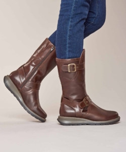 Women's Brown Wedge Mid-Length Leather Boots Nightjar Chocolate | 