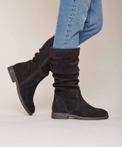 Women's Black Ruched Suede Mid-Length Boots Glacier Suede 2 Black | 