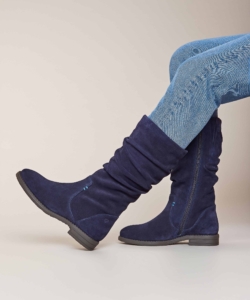 Women's Blue Ruched Suede Mid-Length Boots Glacier Suede 2 Indigo | 