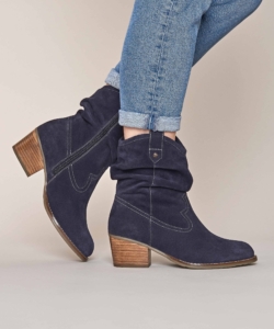 Women's Blue Suede Western Ankle Boots Erica Indigo | 