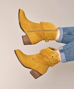 Women's Yellow Suede Western Ankle Boots Erica Yellow | 