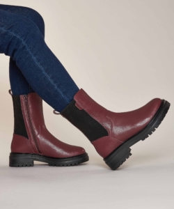 Women's Red Chunky Leather Chelsea Boots Russula Cabernet | 