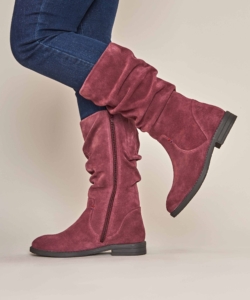 Women's Red Ruched Suede Mid-Length Boots Glacier Suede 2 Zinfandel Red | 