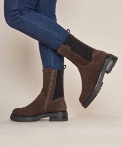 Women's Brown Chunky Leather Chelsea Boots Russula Brown Suede | 