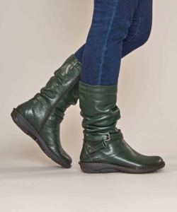 Women's Green Slouchy Mid-Length Leather Boots Teacake Pine Green | 