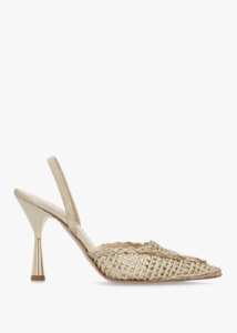 DANIEL Tiffi Gold Leather Woven Sling Back Heeled Shoes 