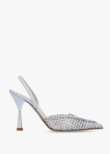 DANIEL Tiffi Silver Leather Woven Sling Back Heeled Shoes 