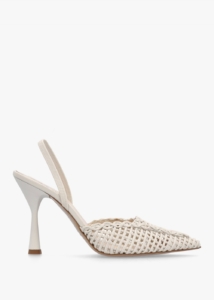 DANIEL Tiffi White Leather Woven Sling Back Heeled Shoes 