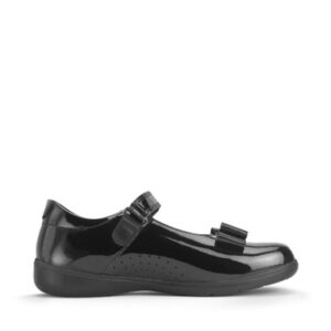 Start-Rite Bella, Black patent girls rip-tape bow school shoes