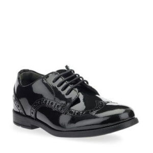 Start-Rite Brogue Snr, Black patent girls lace-up closed school shoes
