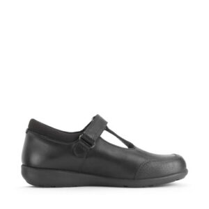 Start-Rite Globe, Black leather Simply by Start-Rite girls rip-tape Dual-Fit T-bar school shoes