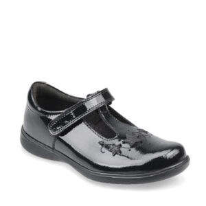 Start-Rite Star Jump, Black patent girls rip-tape t-bar school shoes